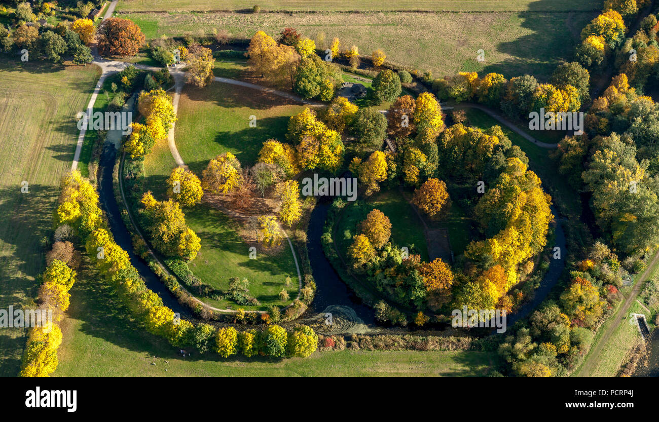 Luftaufnahme, Castle Hill, Ort der Herkunft der Stadt Hamm, Hamm, Ruhrgebiet, Nordrhein-Westfalen, Deutschland, Europa Stockfoto