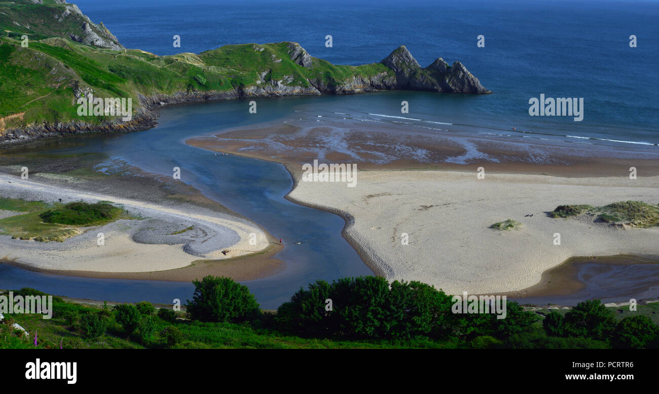 Three Cliffs Bay und Strand, das Gower, South Wales (1) Stockfoto