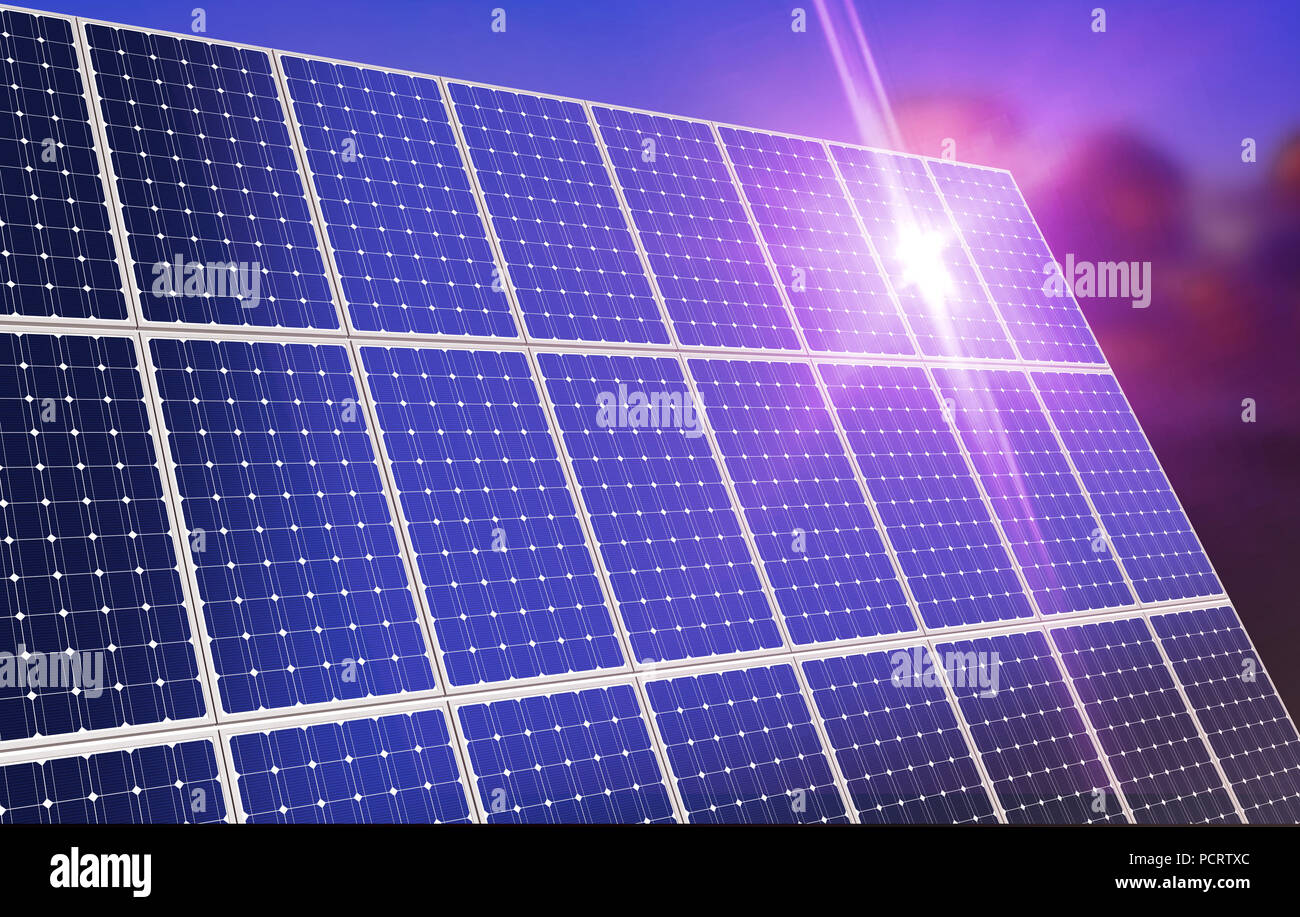 Solar Panel Konzept 3d-Abbildung auf Himmel Hintergrund Stockfoto