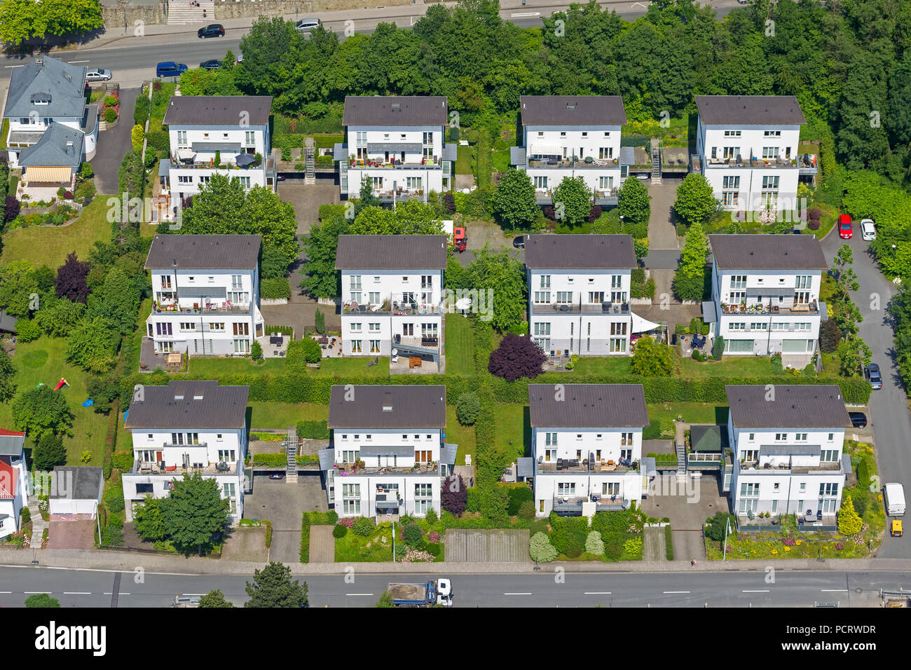 Doppelhaushälfte Alte Ziegelei, Neheim, Luftaufnahme von Arnsberg Stockfoto