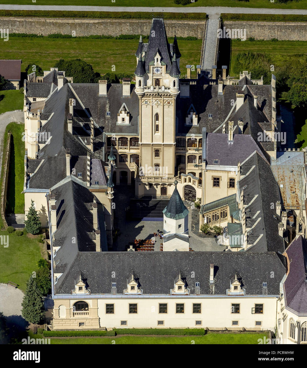 Luftaufnahme, Schloss Grafenegg, romantischen Historismus, Grafenegg, Niederösterreich, Österreich Stockfoto