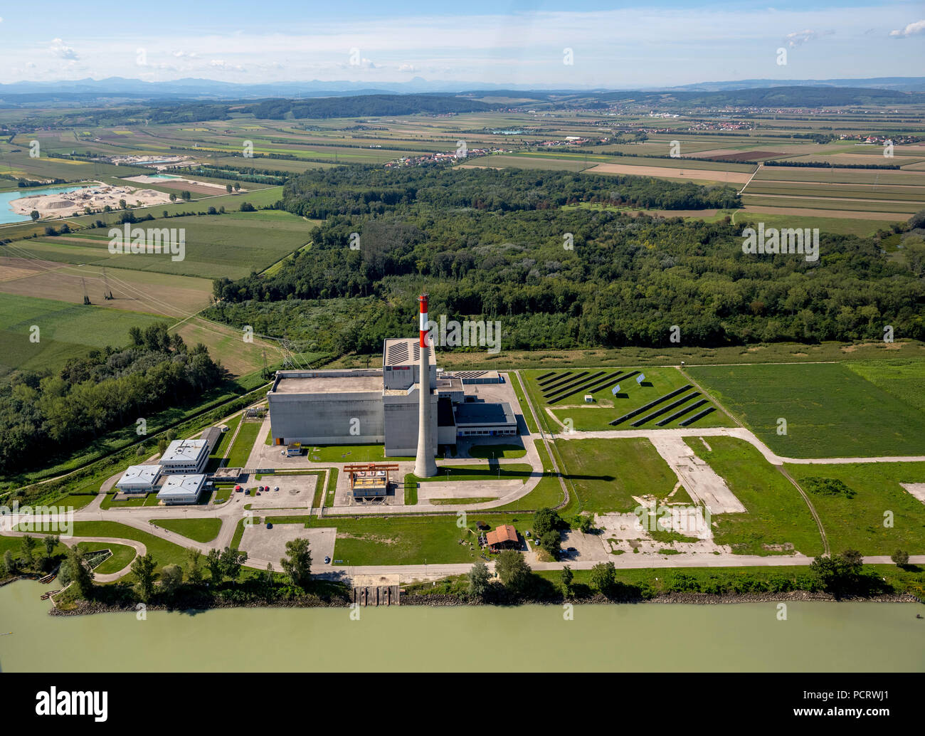 Luftaufnahme, Atomkraftwerk Zwentendorf Tullnerfeld Atomkraftwerk, Kernkraftwerk, Siedewasserreaktor, Referendum, zwentendorf an der Donau, Niederösterreich, Österreich Stockfoto