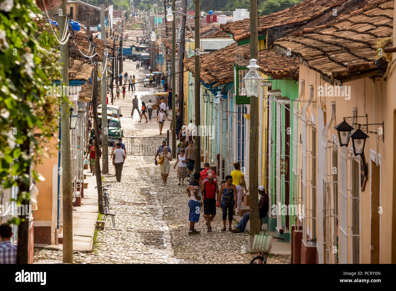 Straße im historischen Zentrum von Trinidad, Trinidad, Kuba, Sancti Spíritus, Kuba Stockfoto