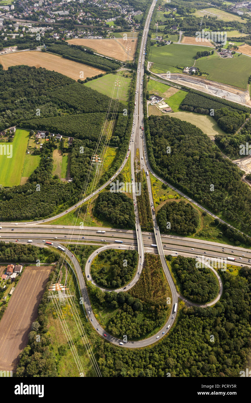 Luftaufnahme, A45 Sauerlandlinie Autobahnkreuz, Autobahnkreuz A 2, Dortmund, Ruhrgebiet, Nordrhein-Westfalen, Deutschland, Europa Stockfoto