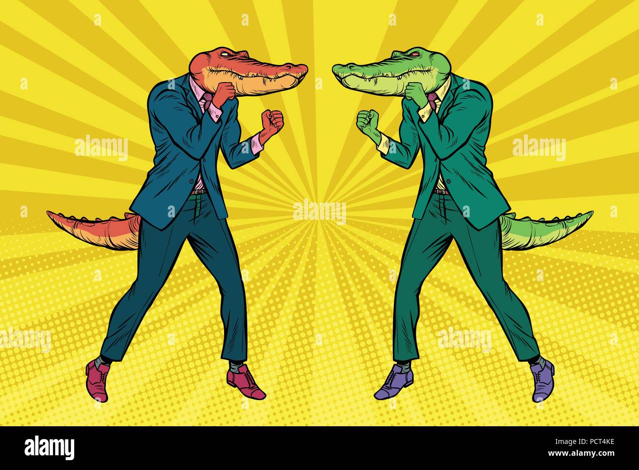 Ein Kampf zwischen zwei Geschäftsmänner Krokodile. Wettbewerb Konzept Stock Vektor