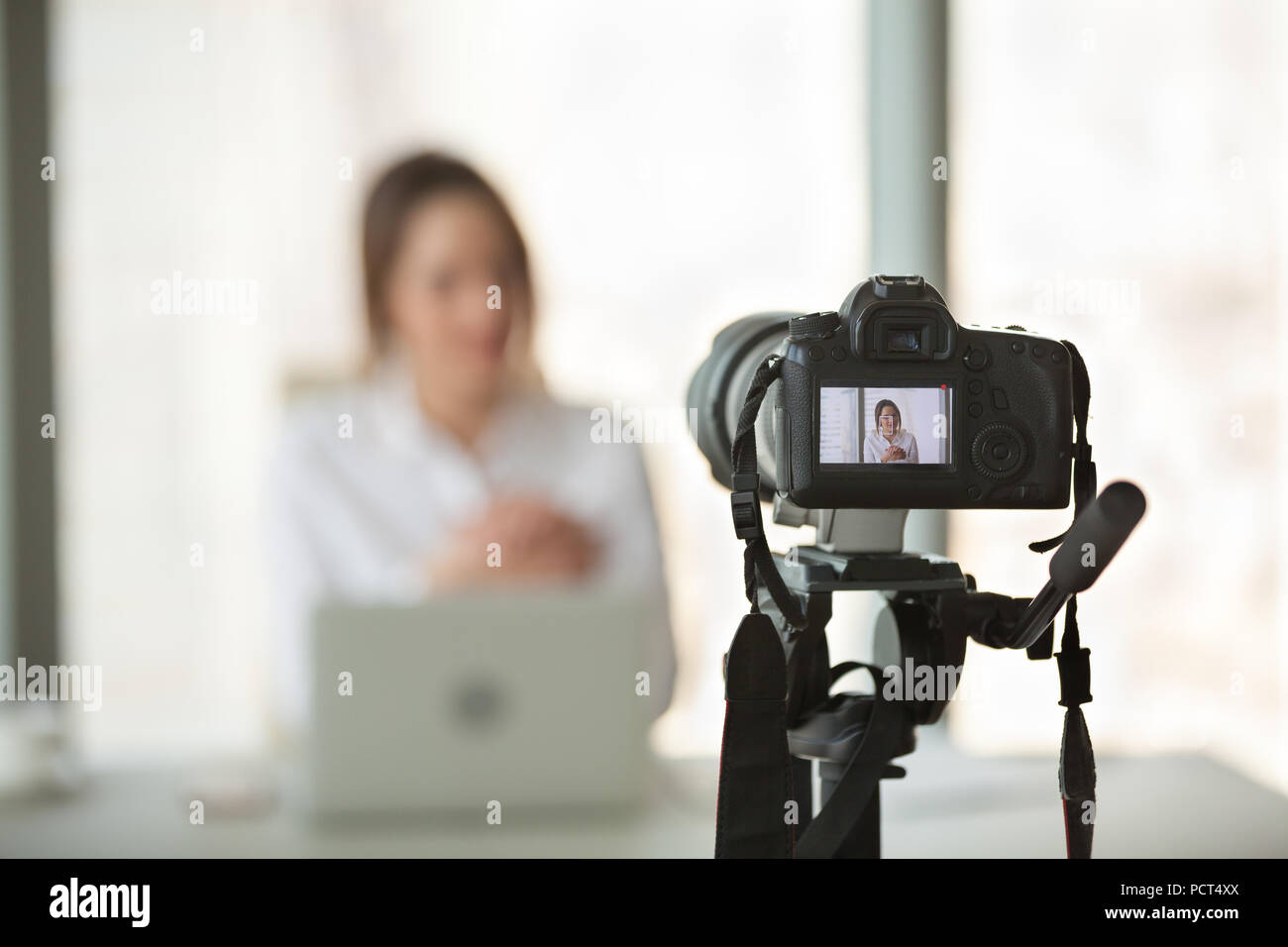 Video kamera Dreharbeiten live Training der erfolgreichen Business Coach Stockfoto