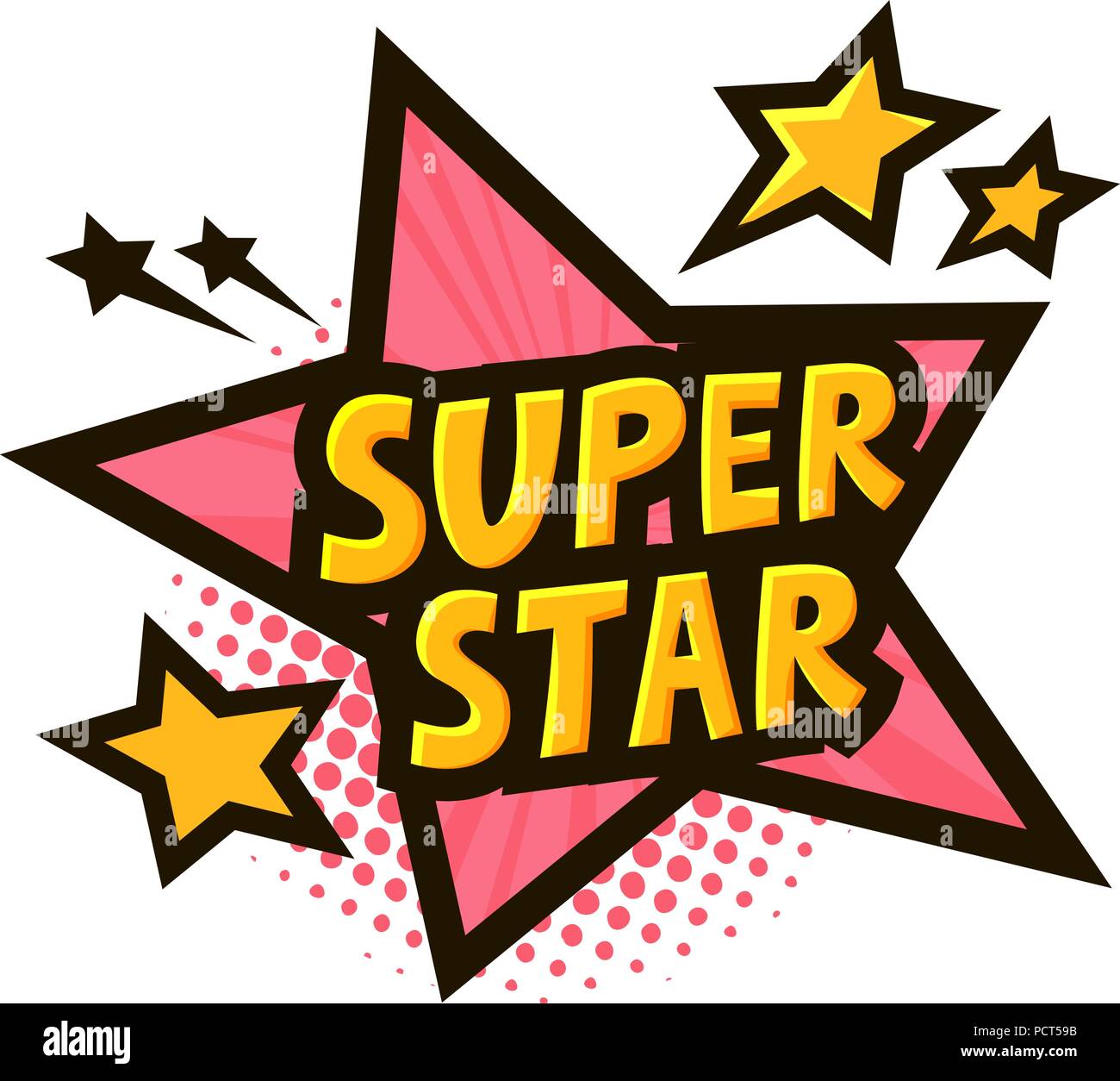 Super Star, Banner oder Aufkleber. Vector Illustration im Comic Stil pop art Stock Vektor