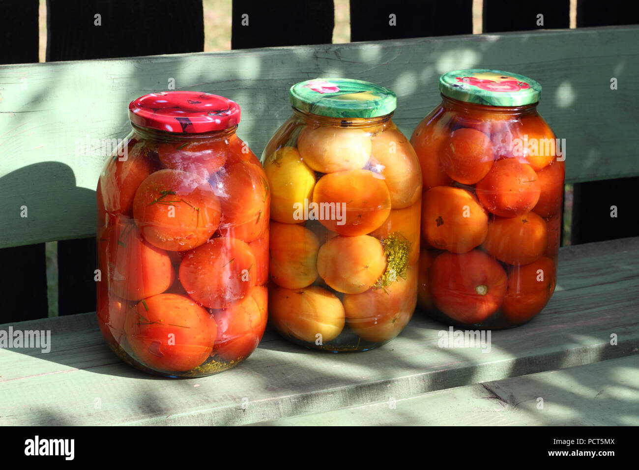 Tomaten, haltbar gemacht im Glas Dosen Foto Stockfoto