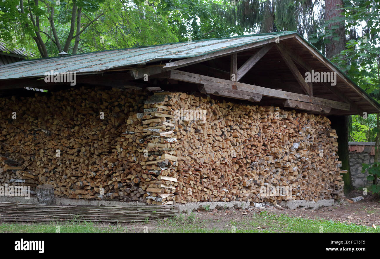 Der holzschuppen durch Kraftstoff Holz Foto gefüllt Stockfoto