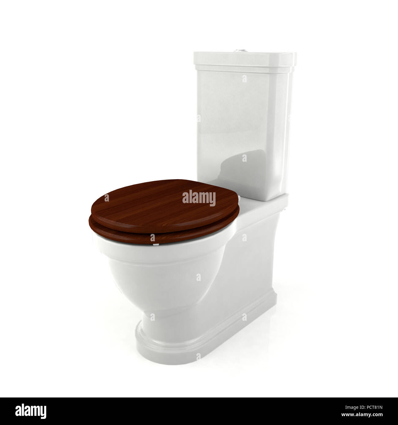 Weiße Toilette spülen isoliert Stockfoto