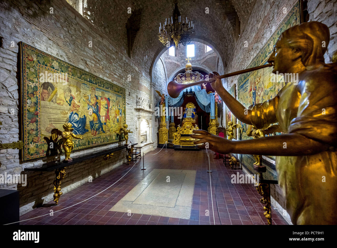 Engel mit Fanfare Trompete, Museu d'Art, Kunst Museum in der Bischofspalast, die Kathedrale von Girona, Catedral Santa Maria de Girona, Girona, Katalonien, Spanien Stockfoto