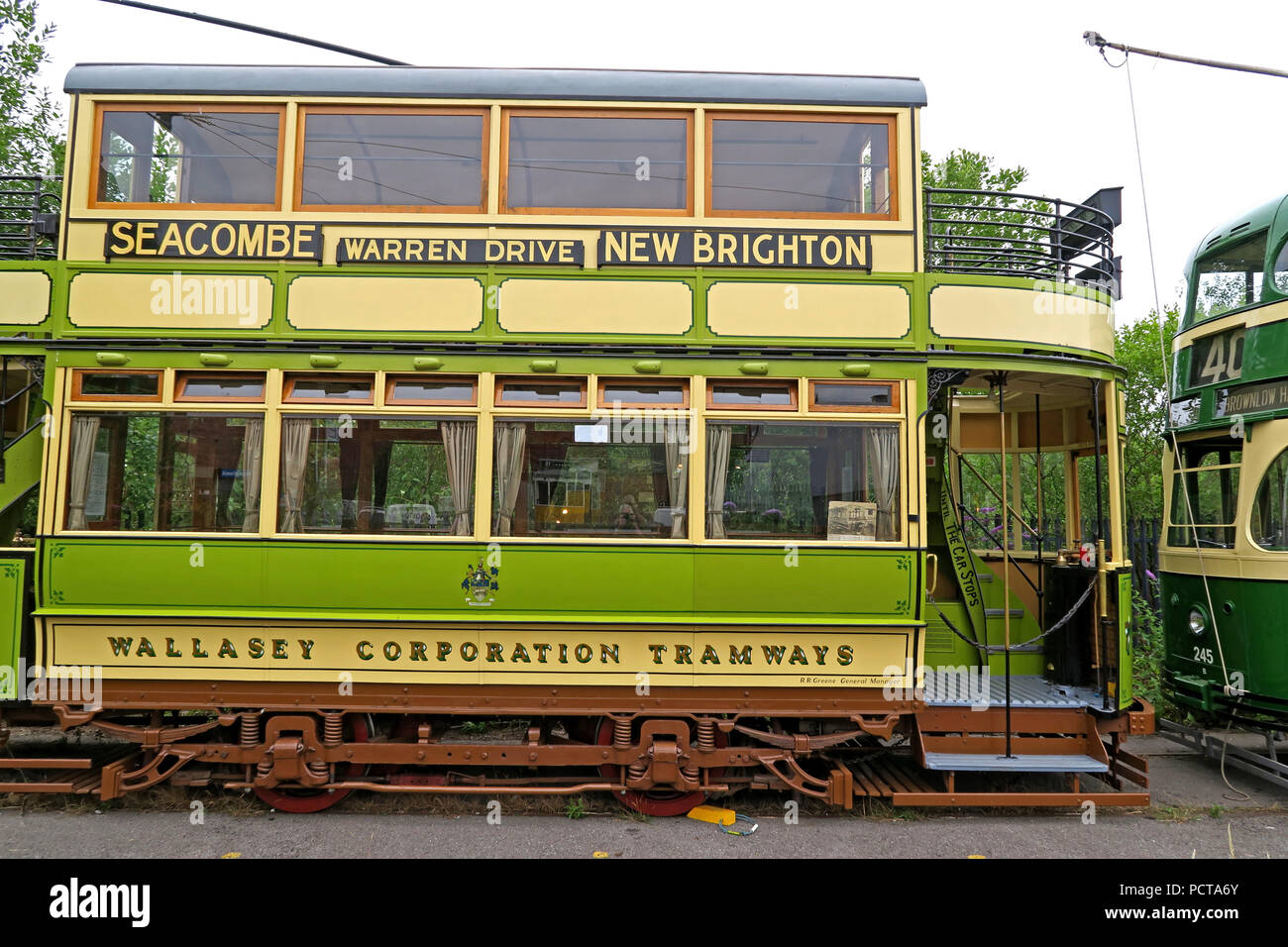 Wirral öffentliche Straßenbahn, Grün, Creme, Merseyside, North West England, Großbritannien Stockfoto