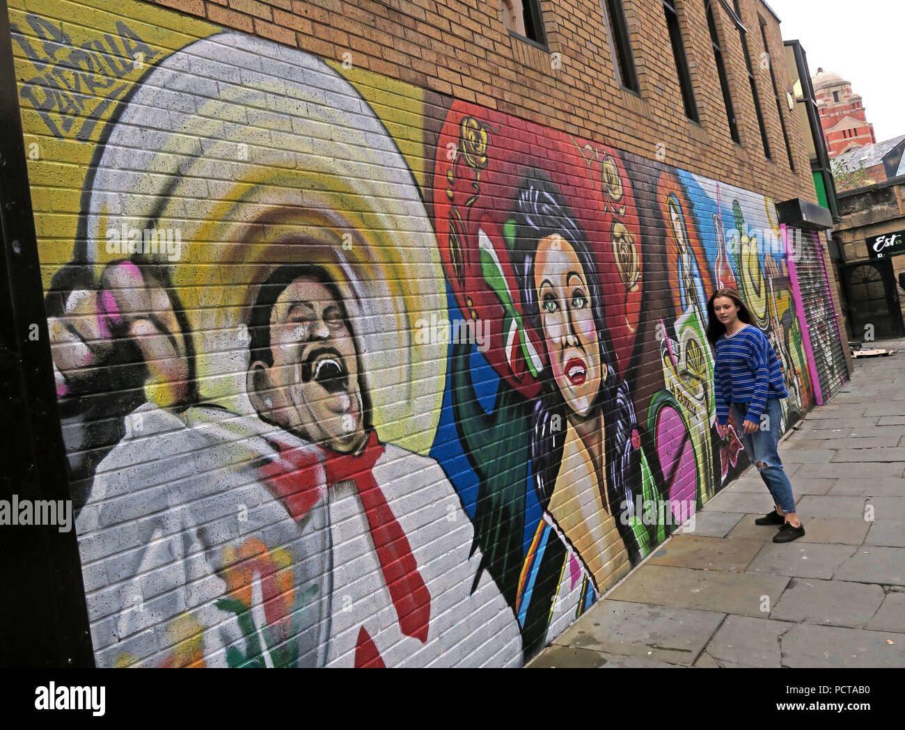 Mexikanischen La Parrilla artwork Wandbild auf Wand, Bold St, Liverpool, Merseyside, North West England, Großbritannien Stockfoto