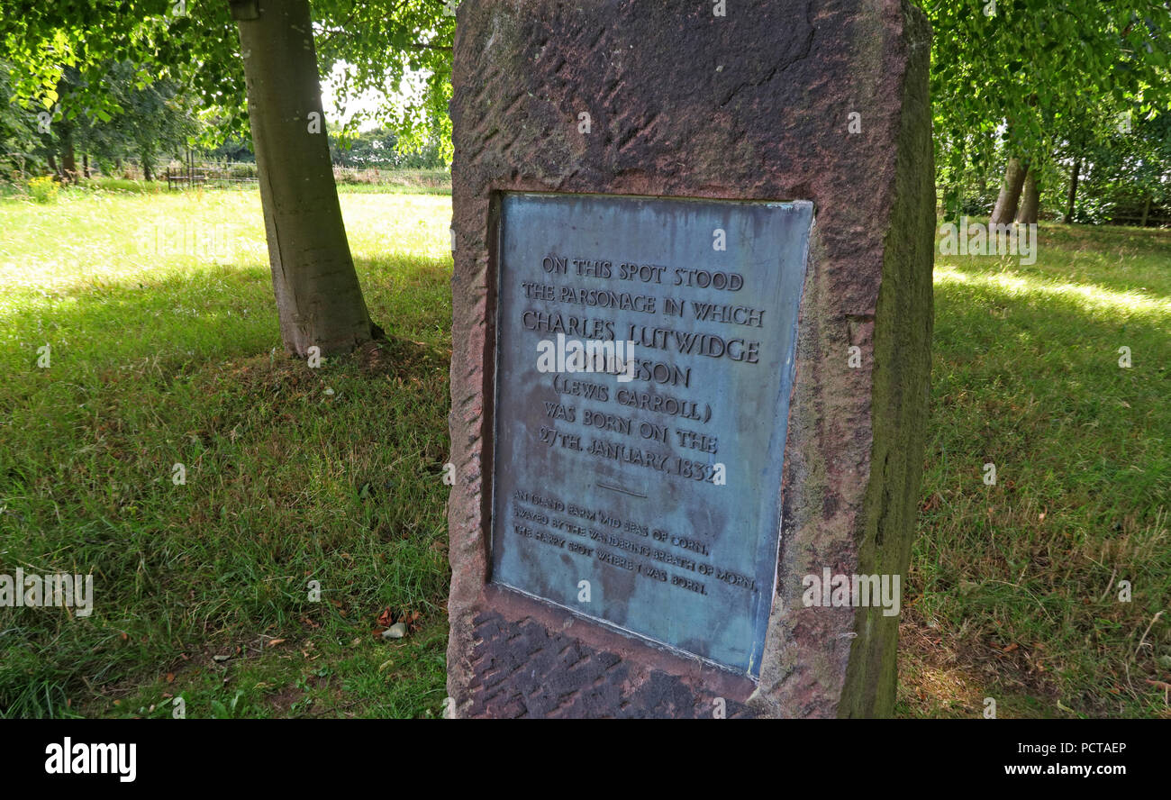 Lewis Carroll Geburtsort Plakette, Morphany Lane, Newton-le-Willows, Warrington, Cheshire, North West England, Großbritannien Stockfoto
