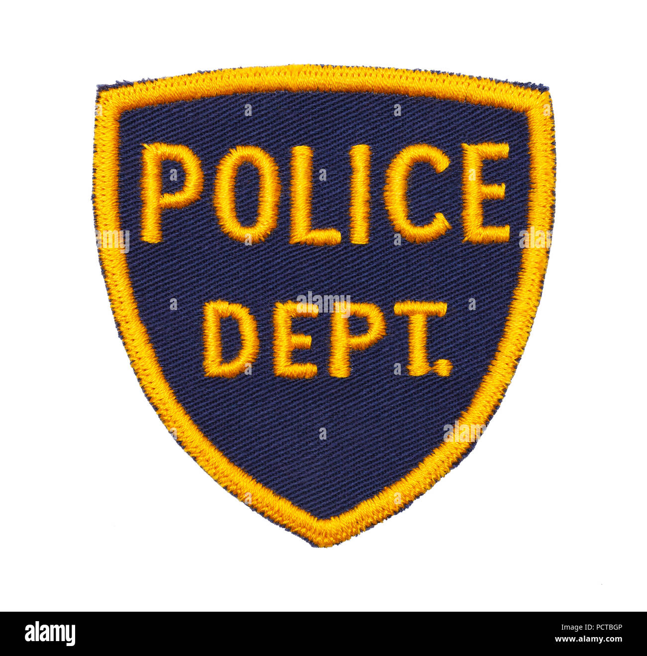 Kleine Polizeiabteilung Shield Patch isoliert auf einem weißen Hintergrund. Stockfoto