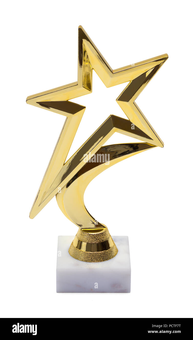 Gold Star Trophy Isoalted auf weißem Hintergrund. Stockfoto