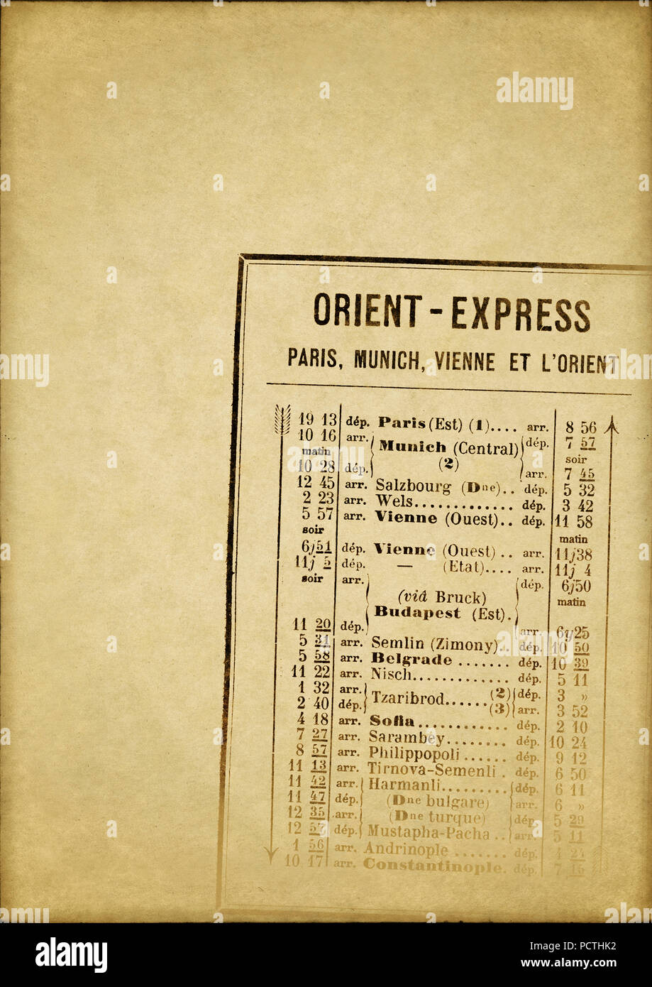 Orient Express, Zeitplan, Grafiken, [M], RailArt Stockfoto