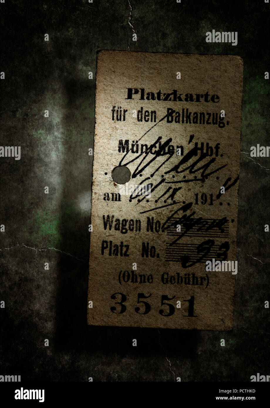 Buchung Ticket, Balkan Zug, München - Wien, 06.09.1918, [M], Fotografie, RailArt Stockfoto
