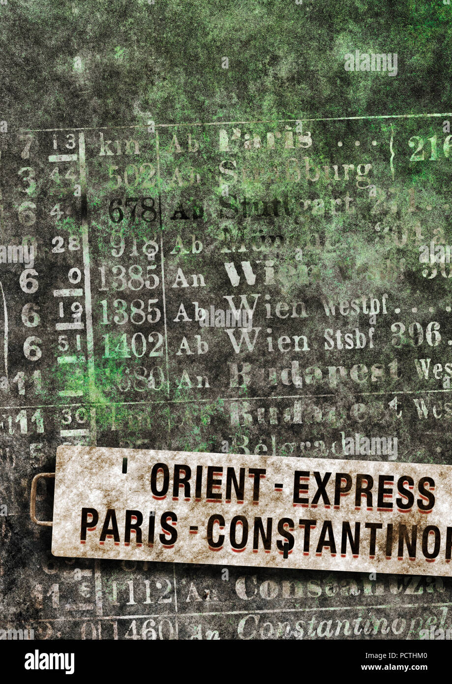 Orient Express, Zug Zeichen, Paris - Konstantinopel, Zeitplan, [M], RailArt, Grafiken, Erstellen Stockfoto