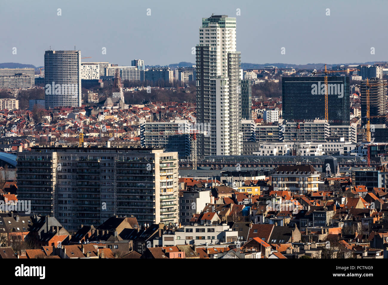 Blick über das Häusermeer der belgischen Hauptstadt Brüssel, Business District, Stockfoto