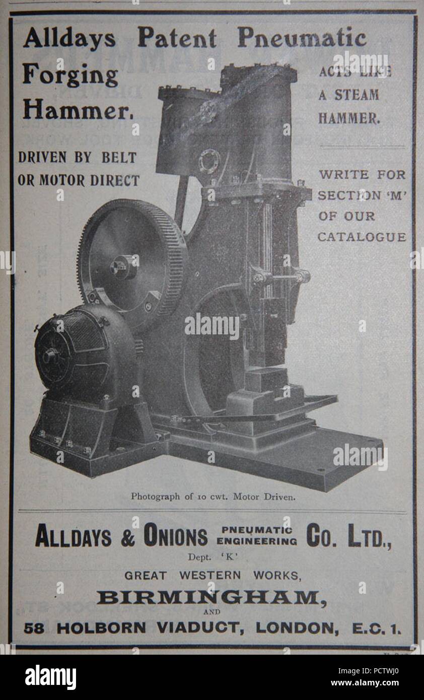 Alldays pneumatische Schmiedehammer ad (1918). Stockfoto