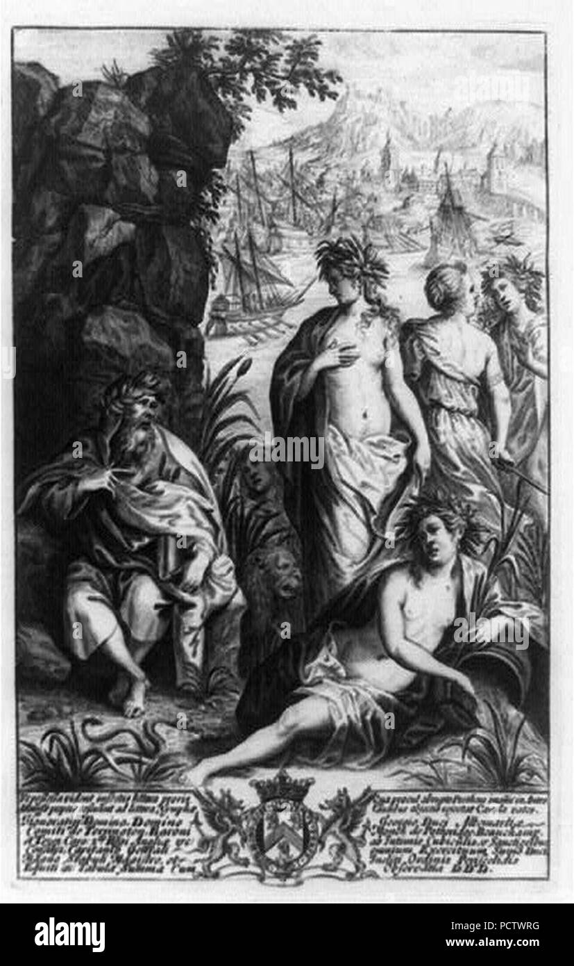 Allegorische Szenen während des Zweiten Punischen Krieges, römische Galeeren im Hintergrund; mit alten Menschen und Frauen in den Vordergrund Stockfoto