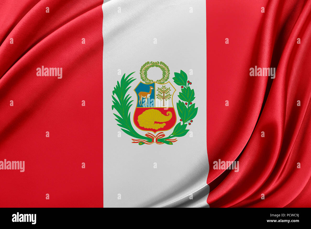 Peru-Flagge mit einem glänzende Seide Textur. Stockfoto