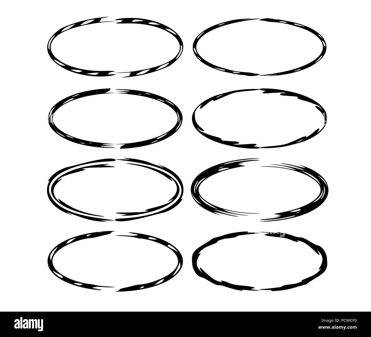 Satz von Schwarz oval grunge Frames. Vector Illustration. Stock Vektor