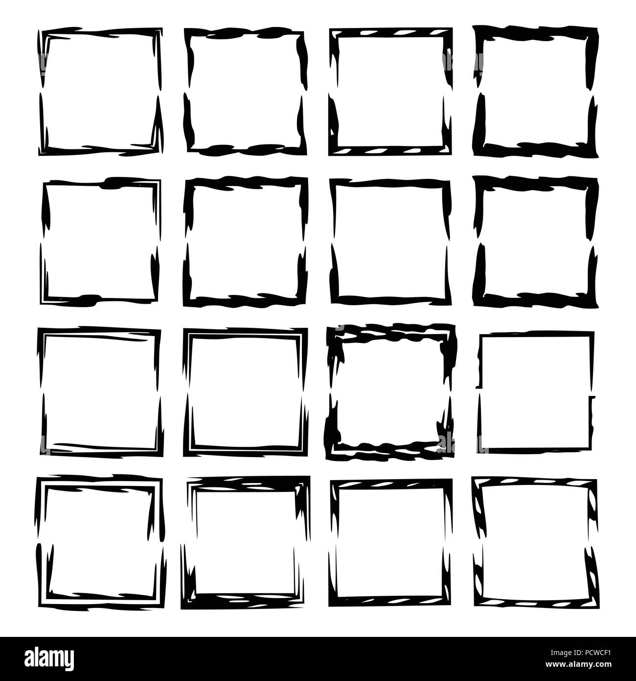 Schwarzes Quadrat grunge Frames. Set mit geometrischen leerer Rahmen. Vector Illustration. Stock Vektor