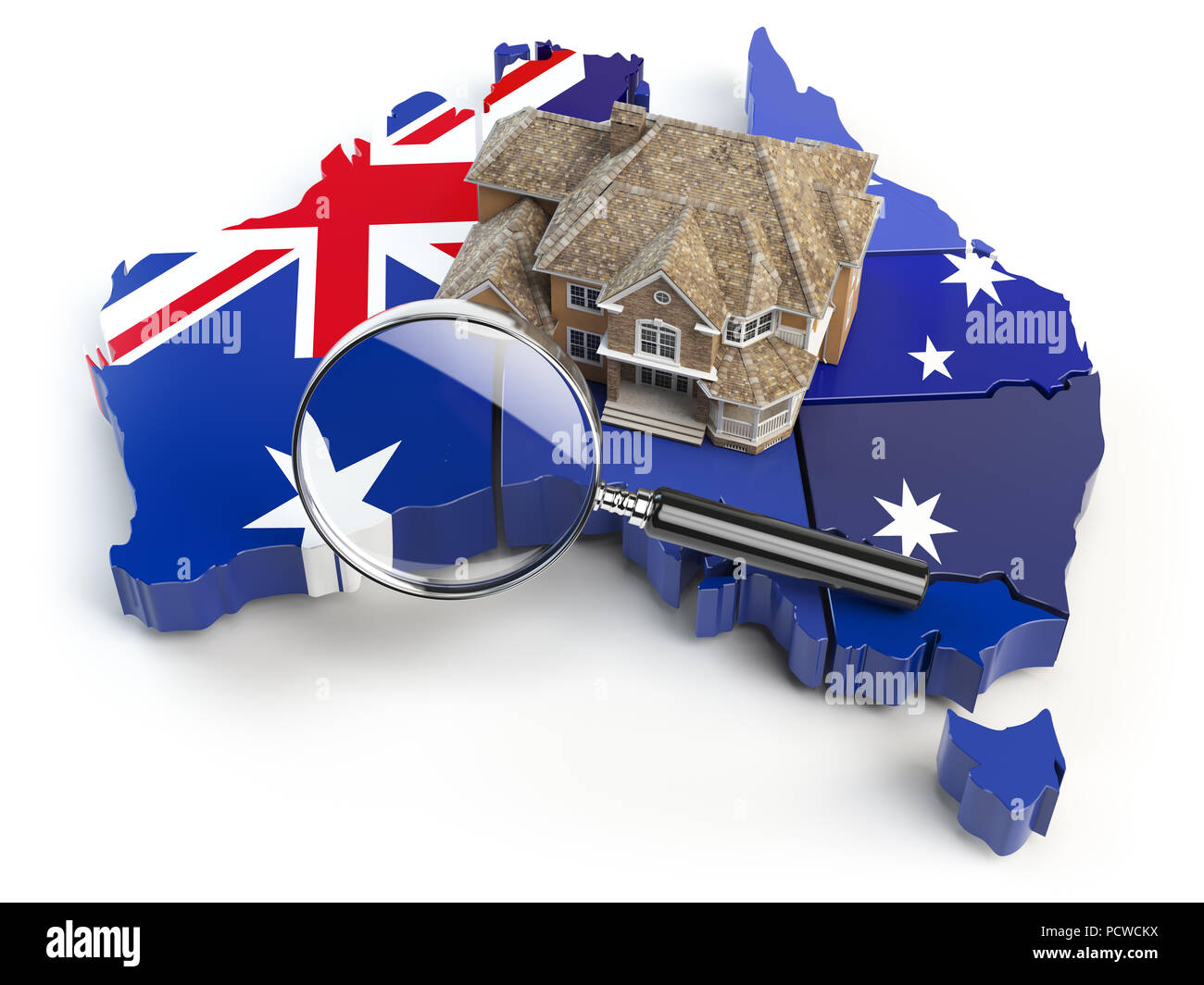 Haus Und Lupe Auf Der Karte Von Australien In Den Farben Der