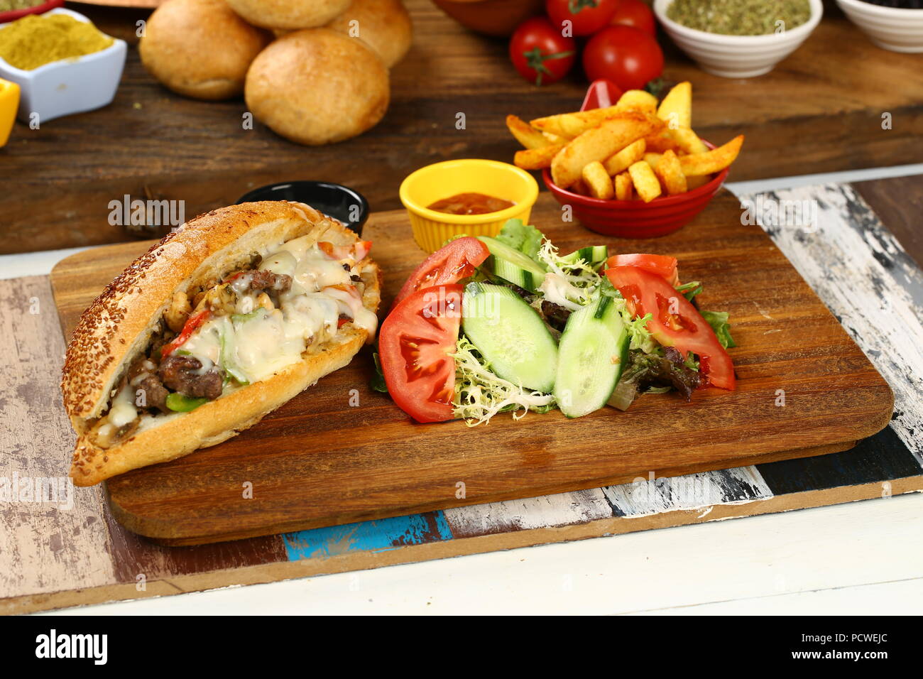 Philly Rindersteak Käse submarine Sandwich Stockfoto