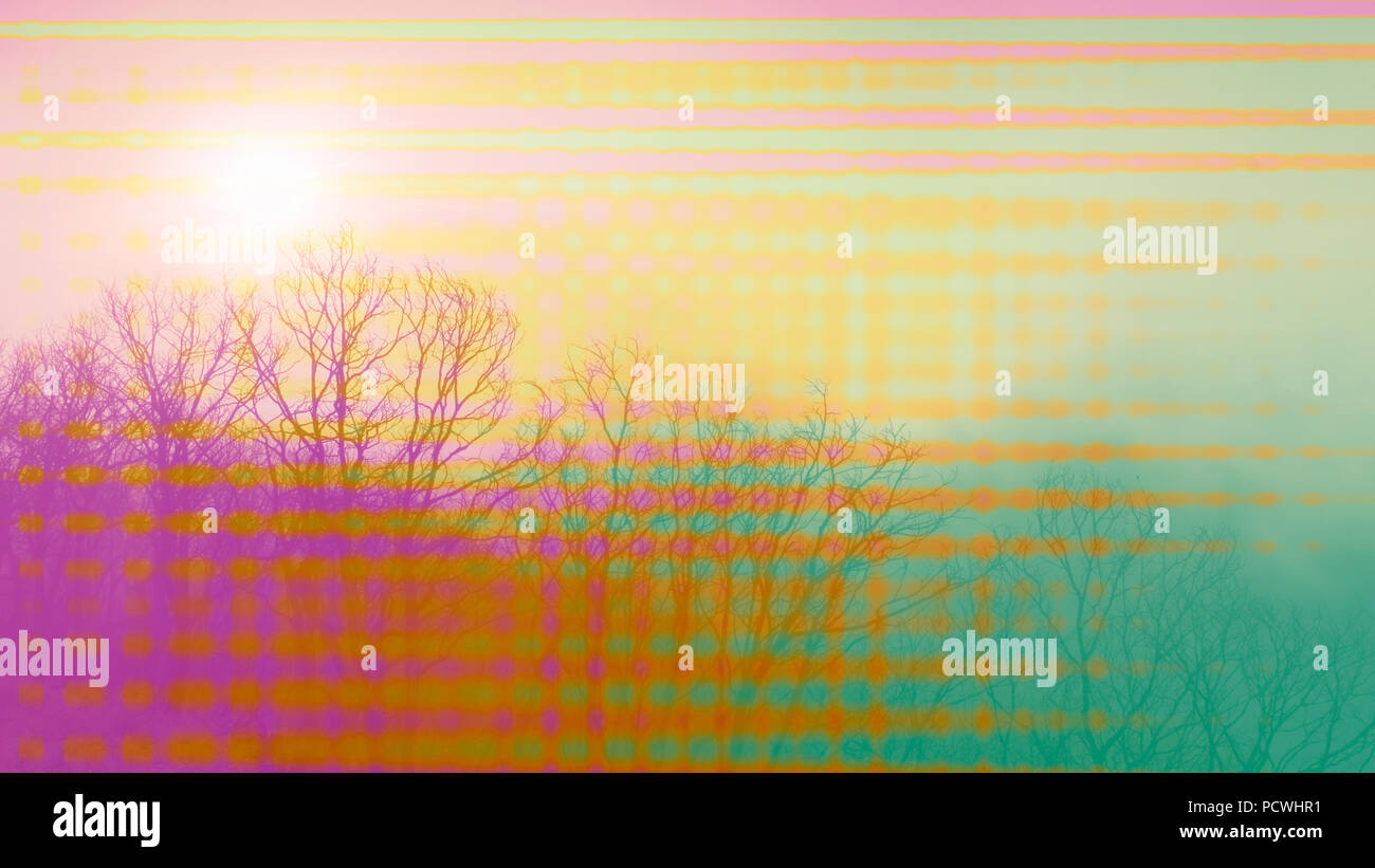 Eine abstrakte gefiltert psychedelischen Blick auf einer nebligen Sonnenaufgang. Stockfoto