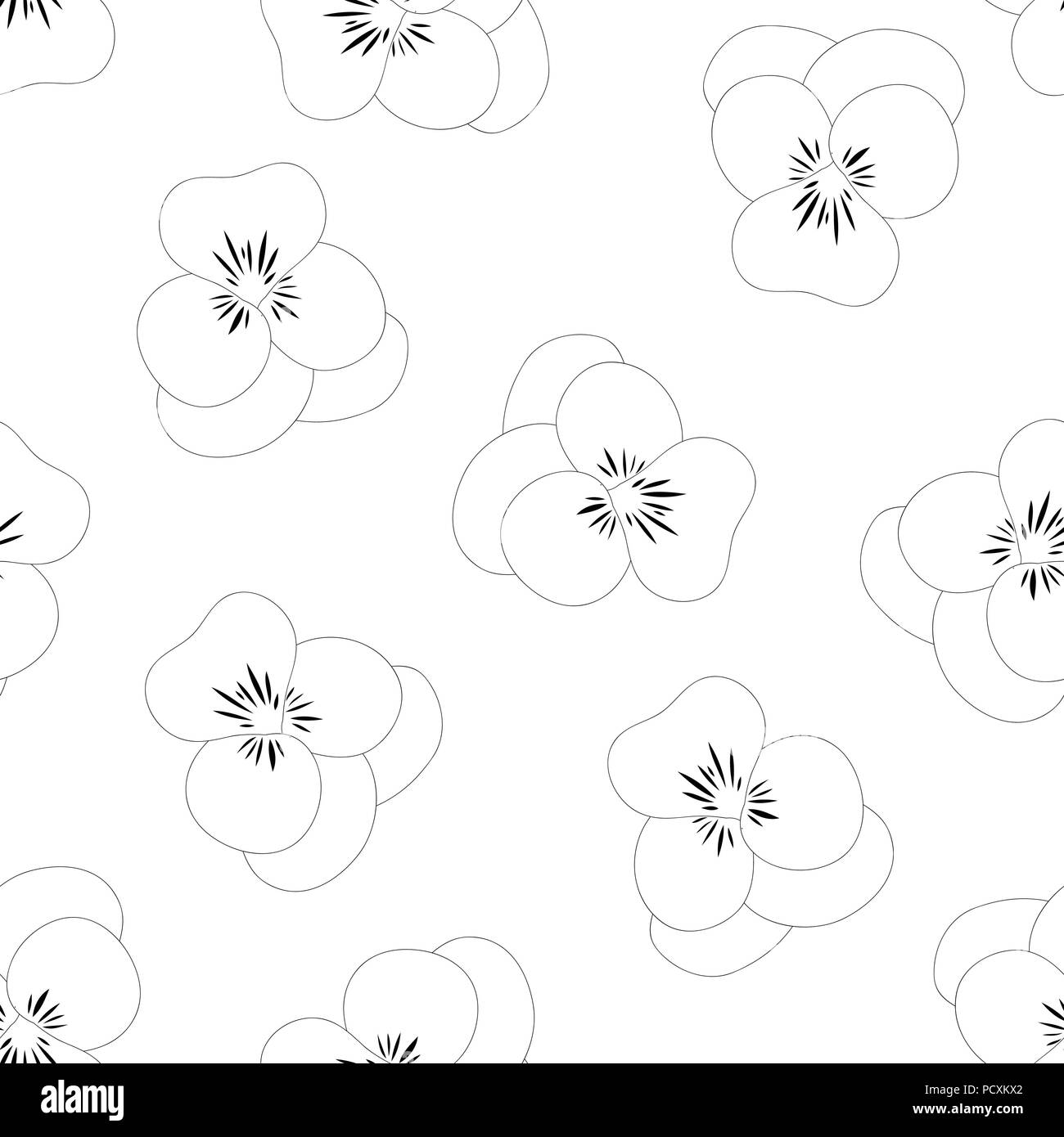 Viola Garten Stiefmütterchen Blume nahtlose Hintergrund. Vector Illustration. Stock Vektor