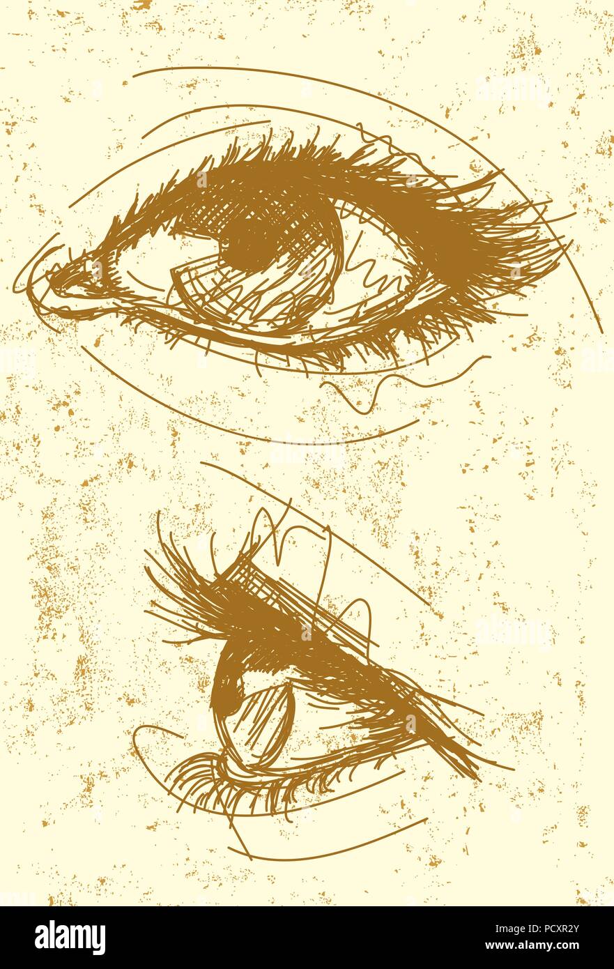 Weibliche Augen Sketchy, Hand gezeichnet weiblichen Augen einer abstrakten Hintergrund. Stock Vektor