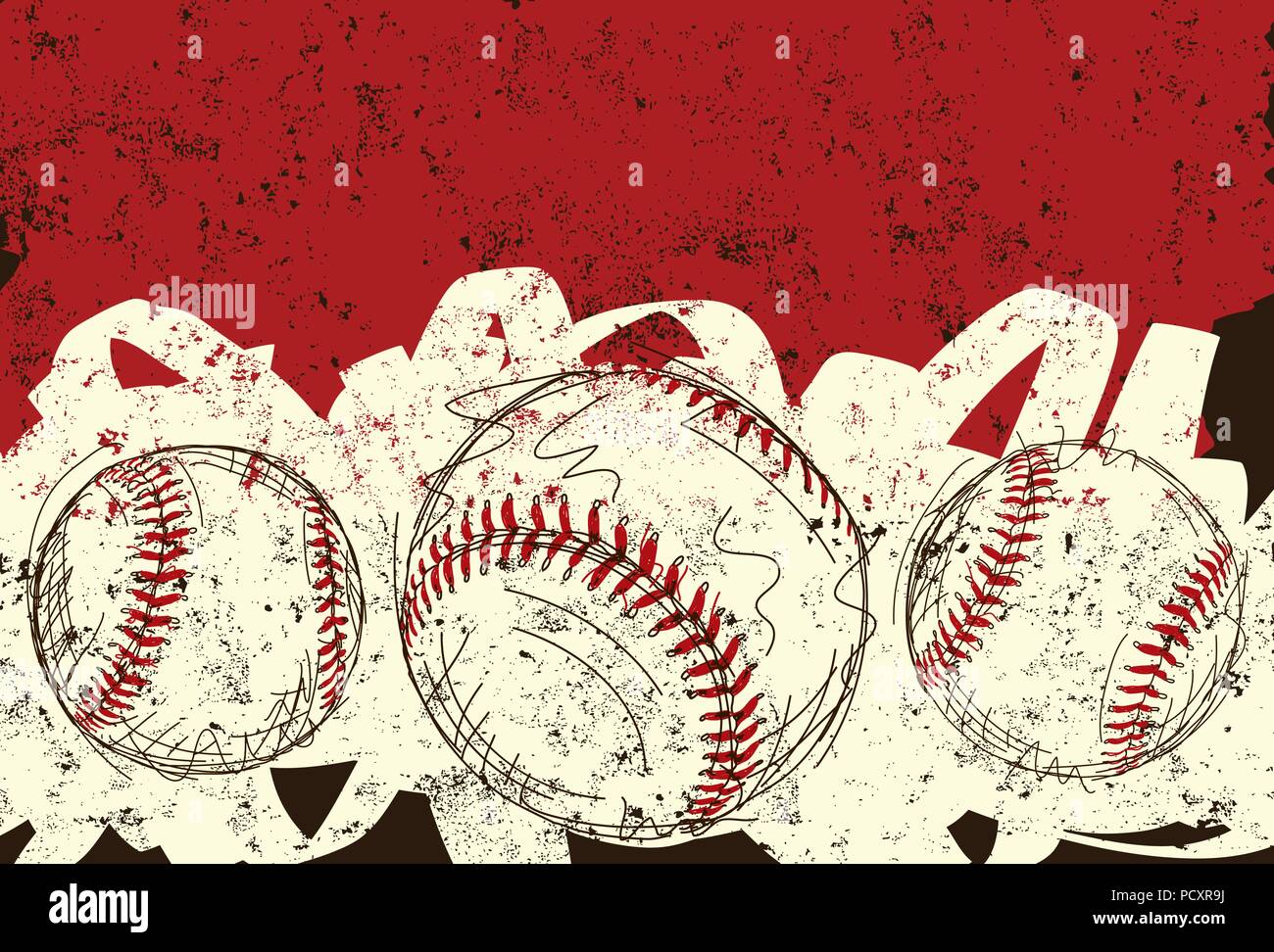 Drei baseballs Sketchy, Hand gezeichnet baseballs über einen abstrakten Hintergrund. Stock Vektor