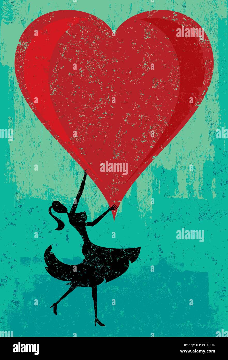 Frau mit einem Herzen einer Frau mit einem großen Herzen über einen abstrakten Hintergrund. Stock Vektor