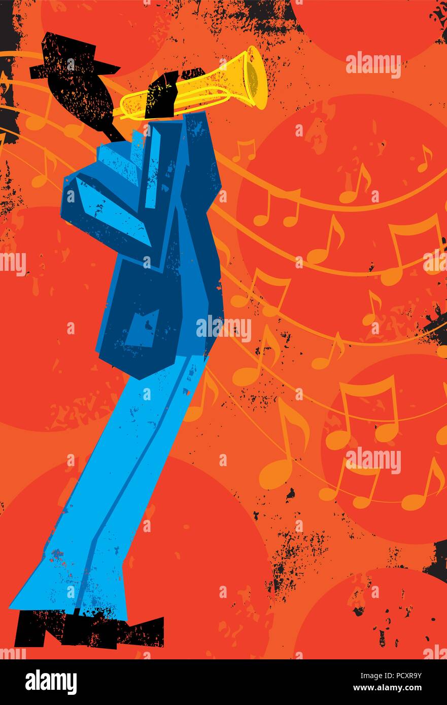 Trompeter Trompeter vor Noten über einen strukturierten Hintergrund. Stock Vektor