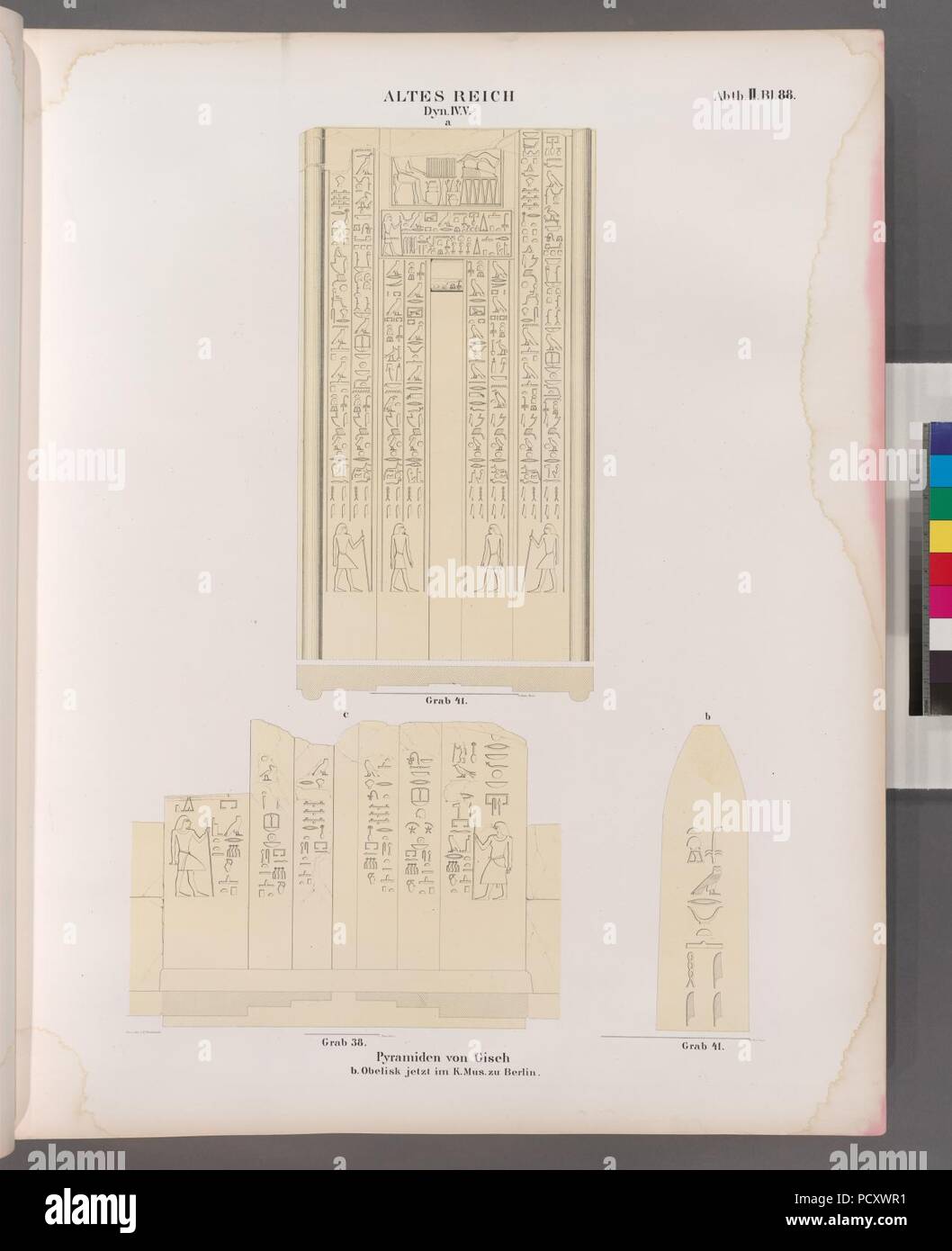 Altes Reich. Dynastie IV, V. Pyramiden von Giseh (Jîzah) - ein. Grab 41; b. Obelisk Stockfoto