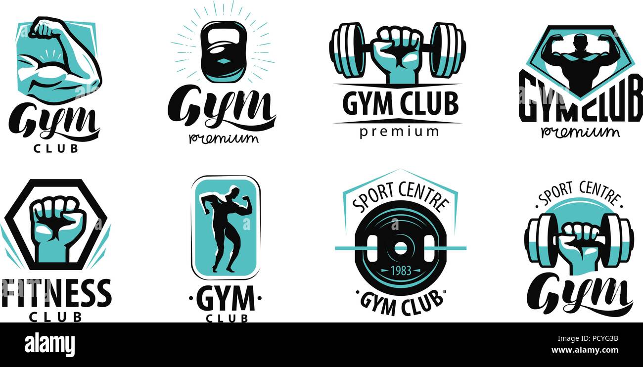 Fitness Club Halten Für Schild Logo Gewichte Muskel Wand Aufkleber Sticker Bild