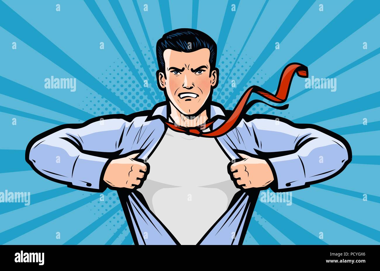 Geschäftsmann oder Superhelden. Vector Illustration im Comic Stil pop art Stock Vektor
