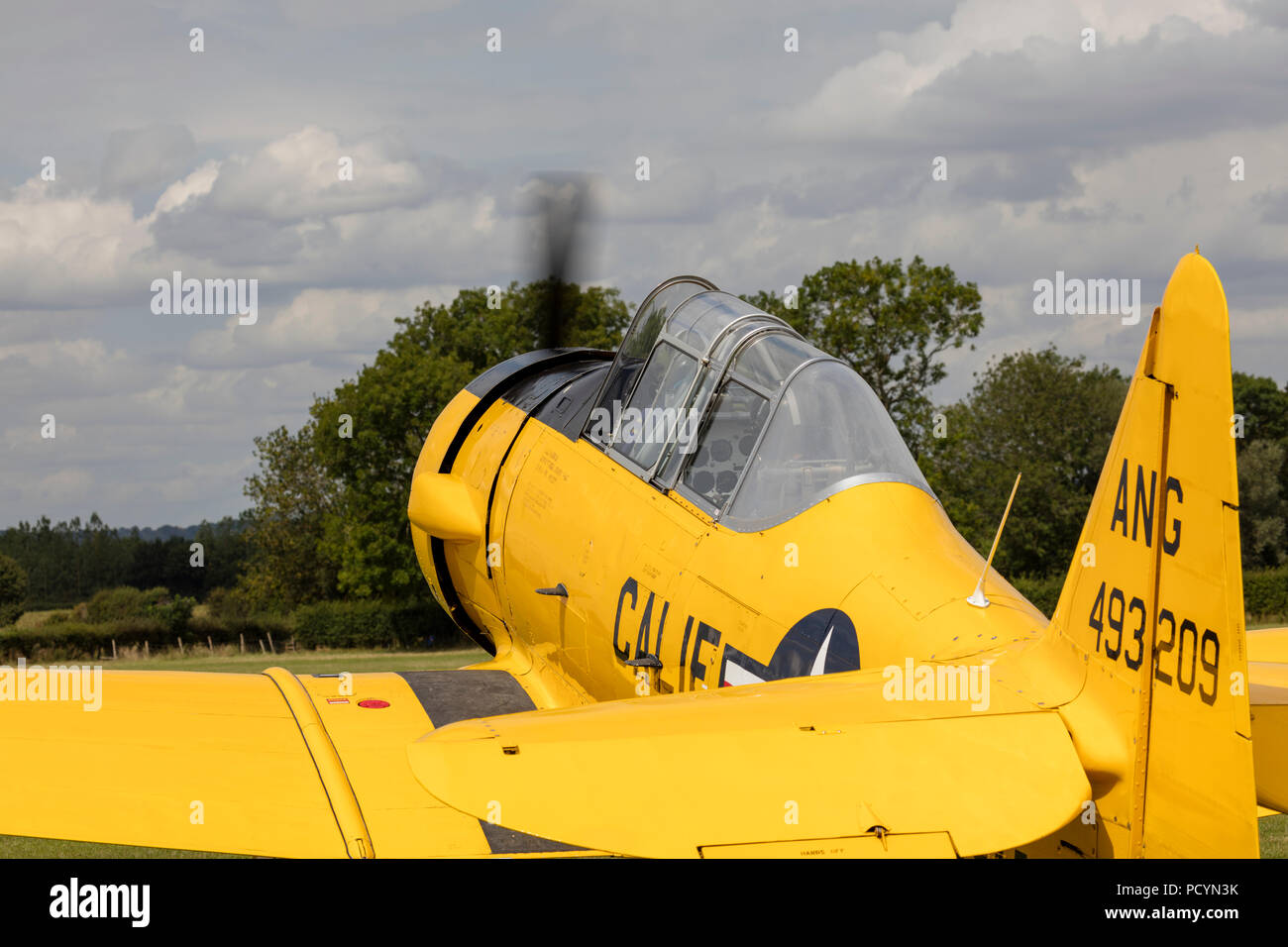 Rückansicht eines historischen North American T-6 Texan Harvard Flugzeug Stockfoto