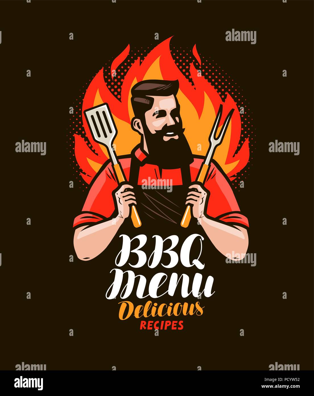 BBQ, Barbecue. Gestaltung von Menü für Restaurant oder Cafe. Vector Illustration Stock Vektor