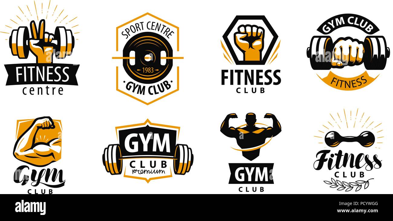 Fitnessstudio, fitness Logo oder Label. Sport, Bodybuilding Konzept. Vector Illustration Stock Vektor