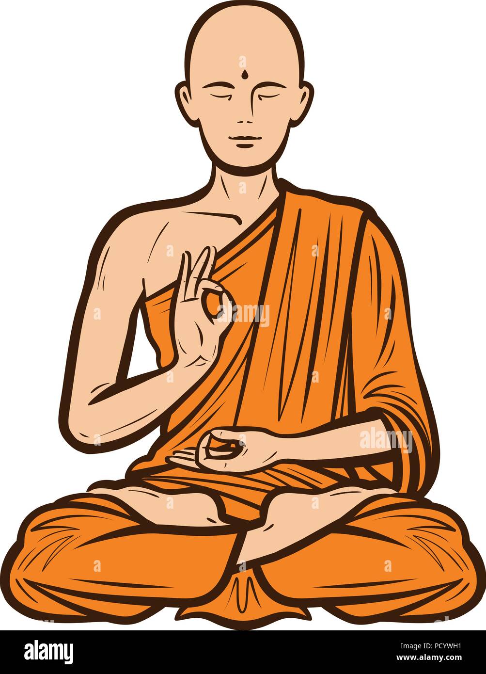 Buddhistische im orangen Gewand. Buddha, Buddhismus Konzept. Cartoon Vector Illustration Stock Vektor
