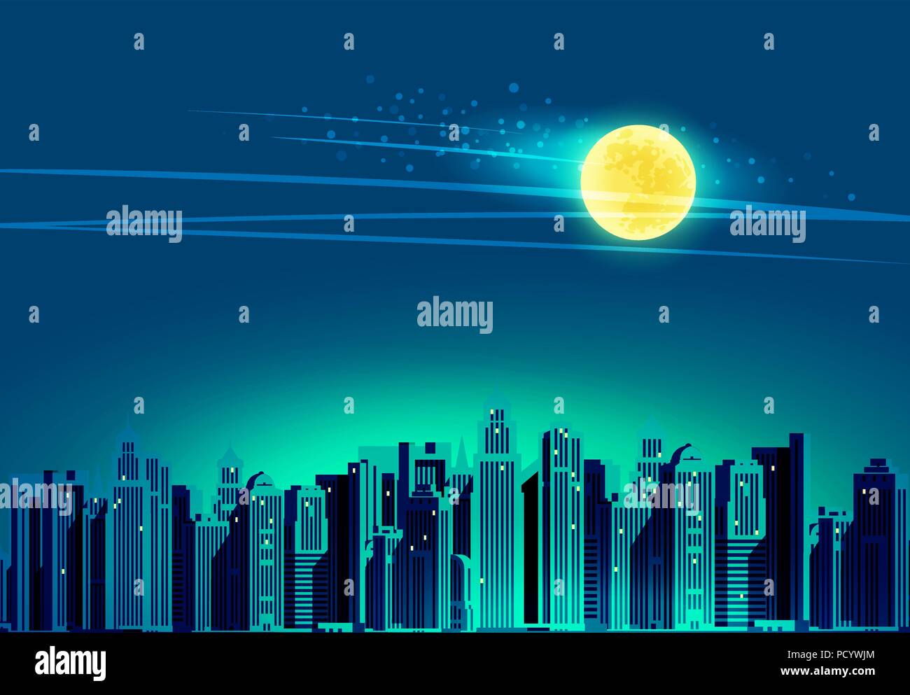 Nacht Stadt, Wolkenkratzer. Vector Illustration Stock Vektor