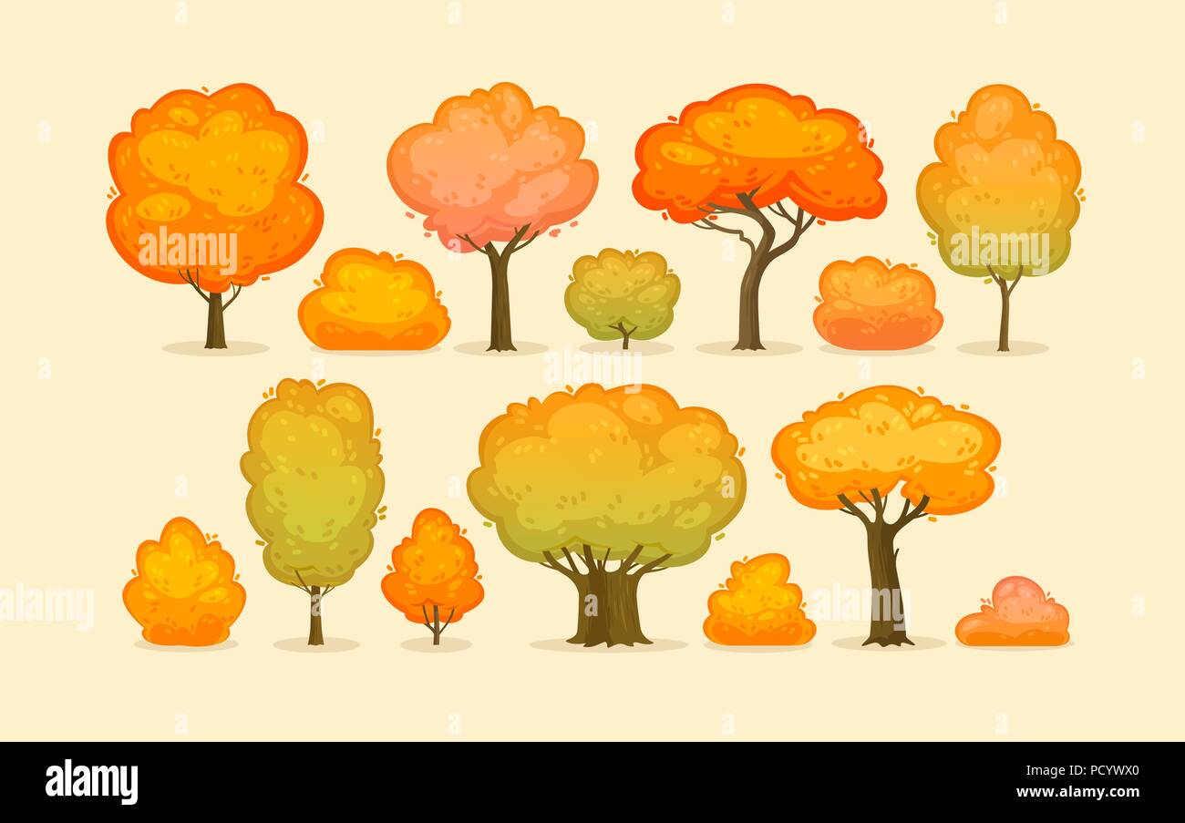 Bäume und Sträucher. Herbst, Wald, Park Konzept. Cartoon Vector Illustration Stock Vektor