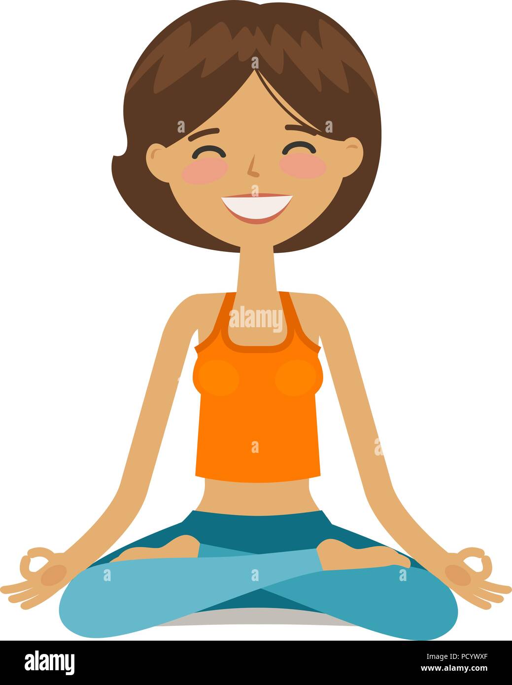 Yoga Mädchen im Lotussitz. Cartoon Vector Illustration Stock Vektor