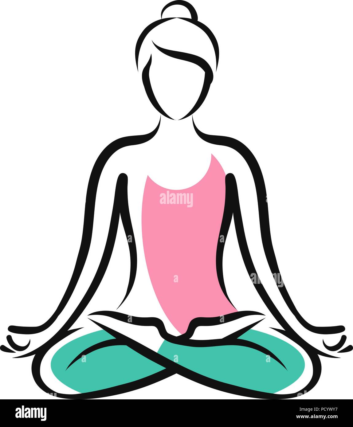 Mädchen sitzen im Lotussitz. Yoga, Fitness Logo oder Symbol. Vector Illustration Stock Vektor