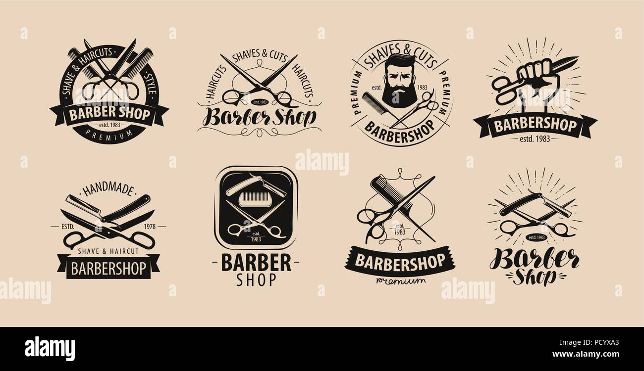 Barbershop, Friseursalon Logo oder Label. Vector Illustration Stock Vektor