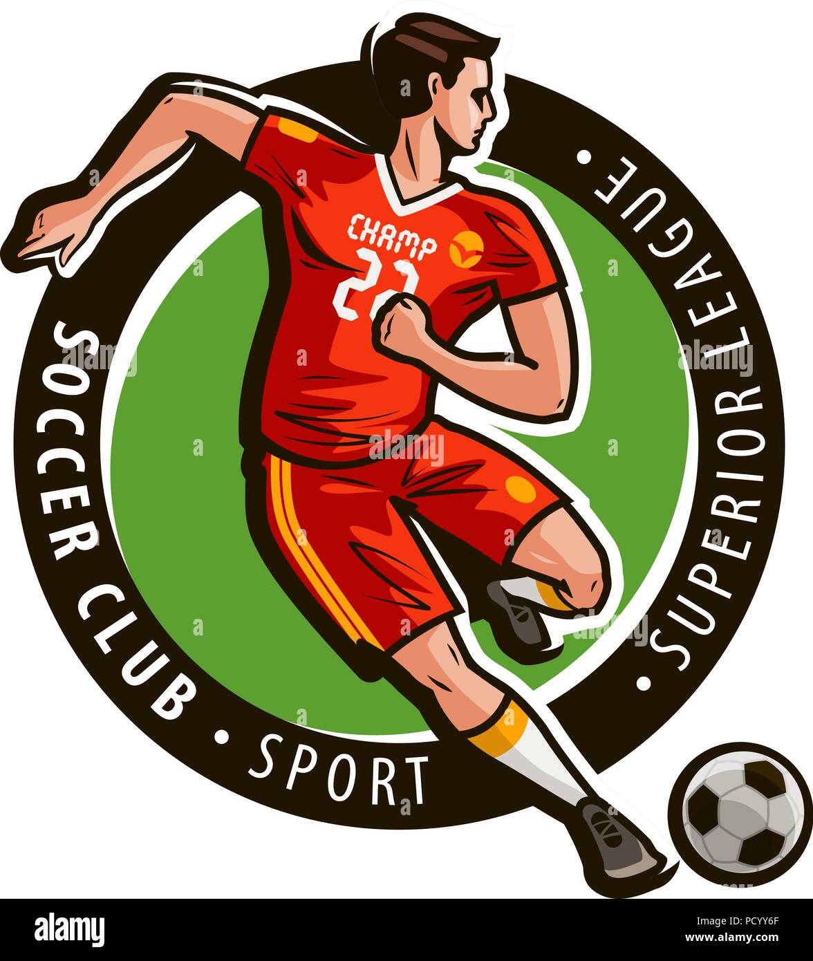 Fußball-Club Logo oder Label. Sport Konzept. Maskottchen Vector Illustration Stock Vektor